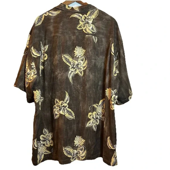 Tommy Bahama Men's Silk Brown Floral Hawaiian Shirt Size XXL - Picture 2 of 5